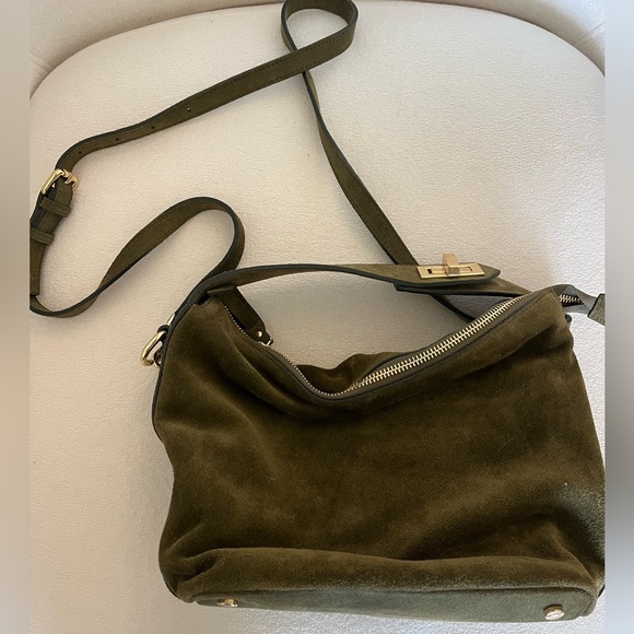 Claudia Firenze Suede Gold Lock Olive Green Handbag Cross Body Made in Italy - Picture 4 of 10